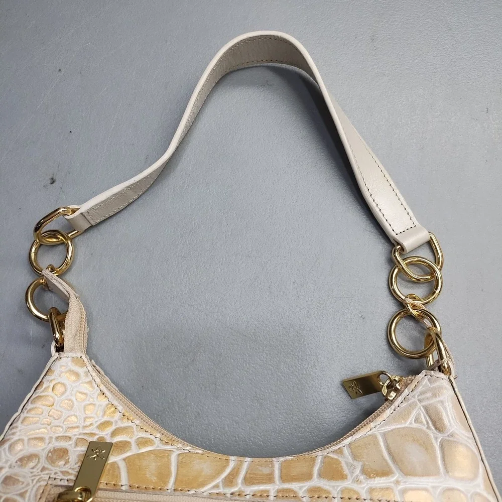 Anuschka 701 Small Convertible Hobo Bag Womens Cream Croc Leather Zip Closure